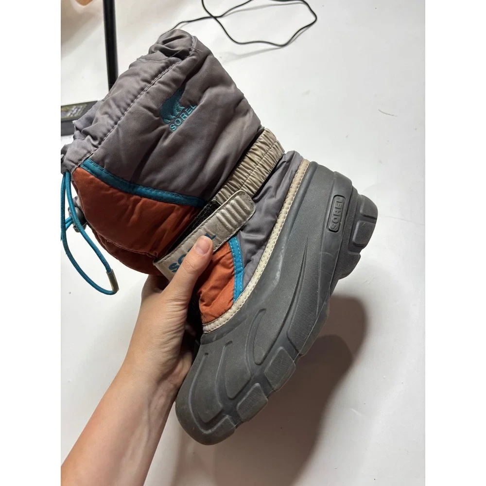 Sorel Kids Snow Boots Grey Orange Blue Winter Waterproof Size 2 USA 33 EUR